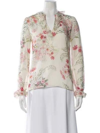 Pre-owned Giambattista Valli Silk Floral Print Blouse In Neutral