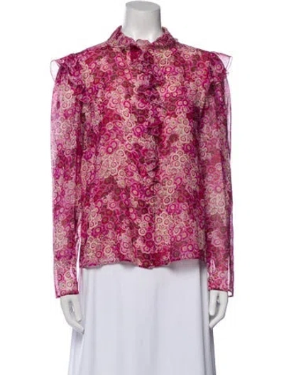 Pre-owned Giambattista Valli Silk Floral Print Blouse In Pink