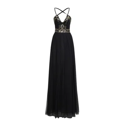 Giambattista Valli Tulle Beaded Bow Gown In Black