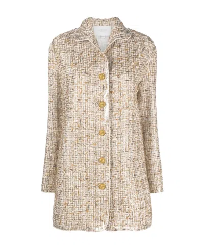 Giambattista Valli Gold-toned Button Tweed Single-breasted Coat In Neutral