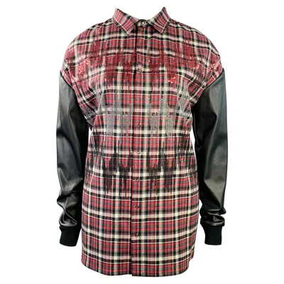Pre-owned Giambattista Valli Size Xl Black Red White Wool Blend Plaid Snaps Shirt