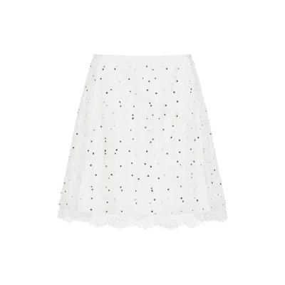 Giambattista Valli Ivory Cotton Mini Skirt With Polka Dot Design And Lace Trim In White