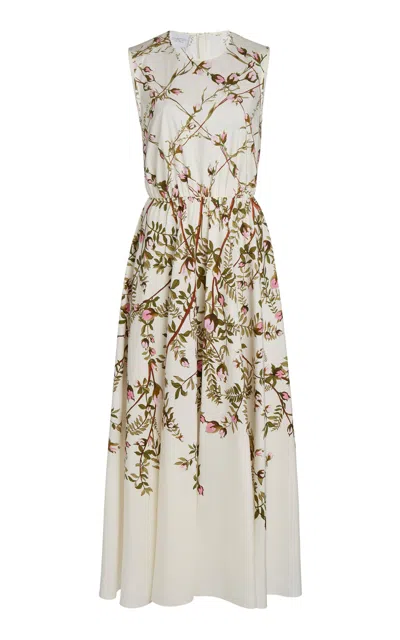 Giambattista Valli Sleeveless Printed Popeline Midi Dress In Ivory