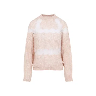 GIAMBATTISTA VALLI SOFT BEIGE WOOL-CASHMERE BLEND SWEATER WITH FUZZY STRIPES