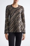 Giambattista Valli Stripe Sequin Long Sleeve Top In Black
