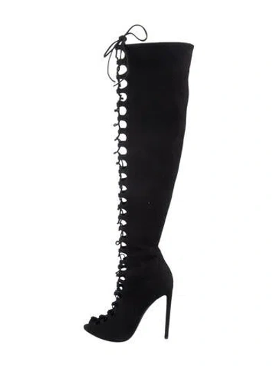 Pre-owned Giambattista Valli Suede Cutout Accent Lace-up Boots In Black