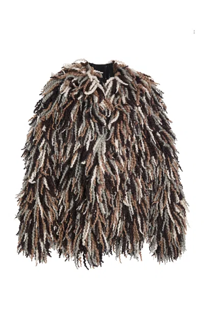 Giambattista Valli Textured Faux Fur Coat In Brown