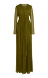 Giambattista Valli Twist Front Long Sleeve Jersey Dress In Khaki