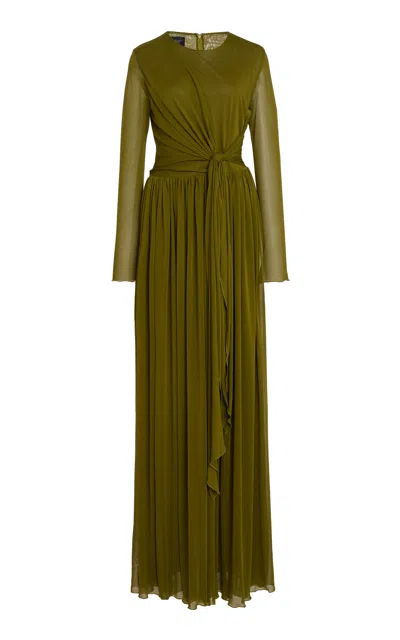 Giambattista Valli Tie-detailed Light Jersey Maxi Dress In Khaki