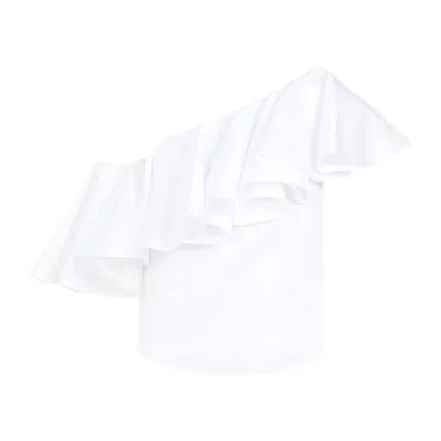 Giambattista Valli One Shoulder Ruffle Detail Top In White
