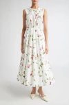 Giambattista Valli Tulip Print Sleeveless Cotton Poplin Dress In White