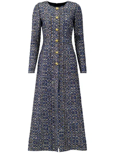 Giambattista Valli Tweed A-line Cotton Maxi Dress In Blue
