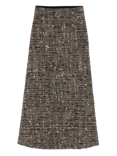Giambattista Valli Tweed Boucle Skirt In Brown
