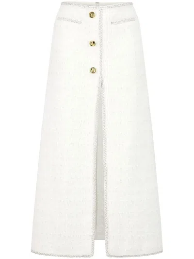 Giambattista Valli Tweed Maxi Skirt In White