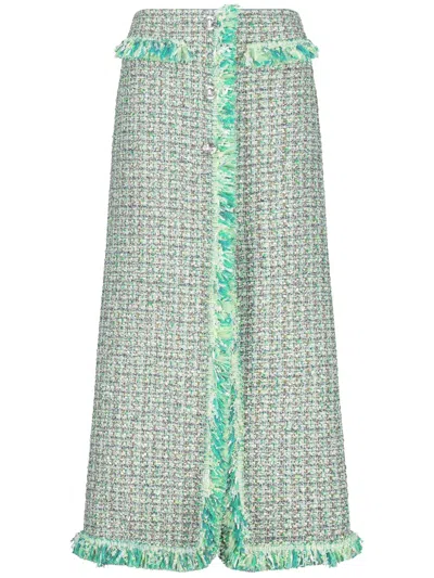 Giambattista Valli Frayed-detail Tweed Skirt In Green