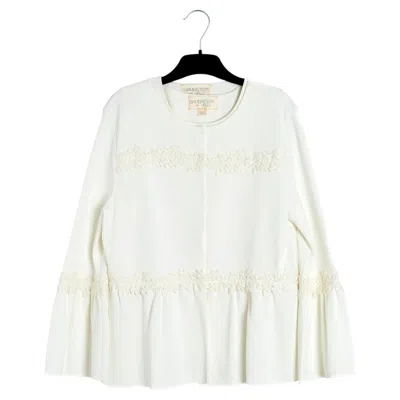 Pre-owned Giambattista Valli Twin Set L Fr42 Ecru Viscose Knit Top And Cardigan Uk12 Us10 In Brown
