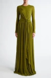 Giambattista Valli Twist Front Long Sleeve Jersey Dress In Khaki