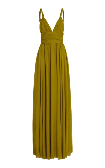 Giambattista Valli Twisted Crepe Sable Maxi Dress In Khaki