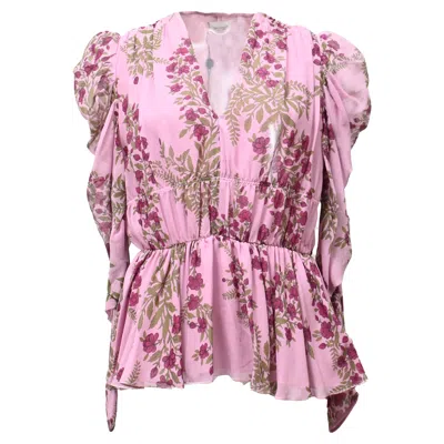 Giambattista Valli V-neck Floral Print Blouse In Pink Silk