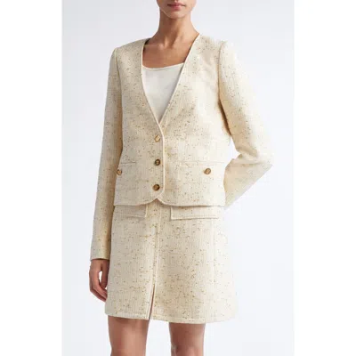 Giambattista Valli V-neck Tweed Crop Jacket In Burgundy