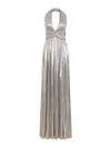 Giambattista Valli Laminated Gold Cotton Long Dress With Plunging Neckline In Metallic