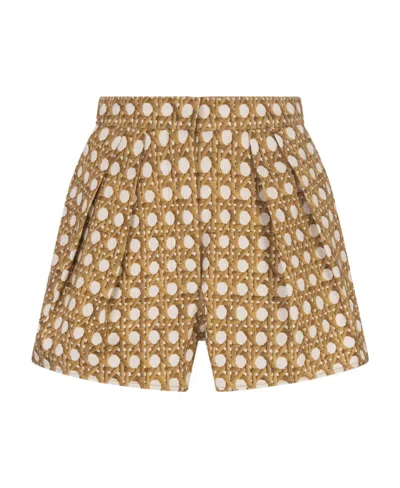Giambattista Valli Vienna Straw Pleated Shorts In Nude