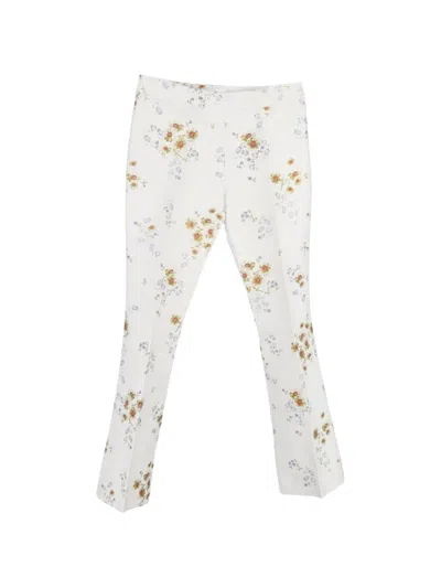 Pre-owned Giambattista Valli Vintage Floral-jacquard Trousers In White