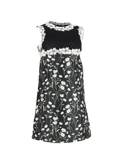 Pre-owned Giambattista Valli Vintage Floral-print Lace-detail Mini Dress In Black