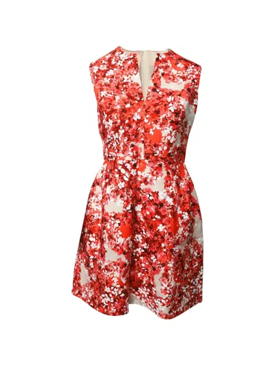 Pre-owned Giambattista Valli Vintage Floral-print Sleeveless Mini Dress In Red