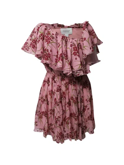 Pre-owned Giambattista Valli Vintage One-shoulder Floral-print Mini Dress In Pink