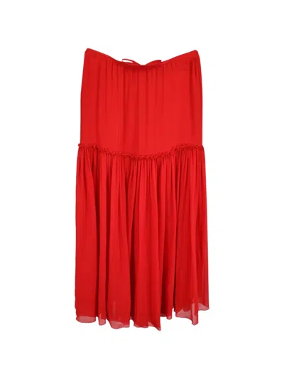 Pre-owned Giambattista Valli Vintage Silk Midi Skirt In Red