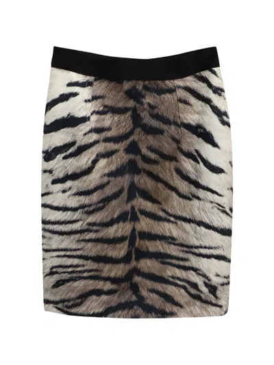 Pre-owned Giambattista Valli Vintage Tiger-print Pencil Skirt In Brown