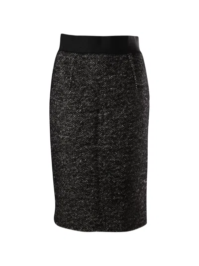 Pre-owned Giambattista Valli Vintage Tweed Pencil Midi Skirt In Gray