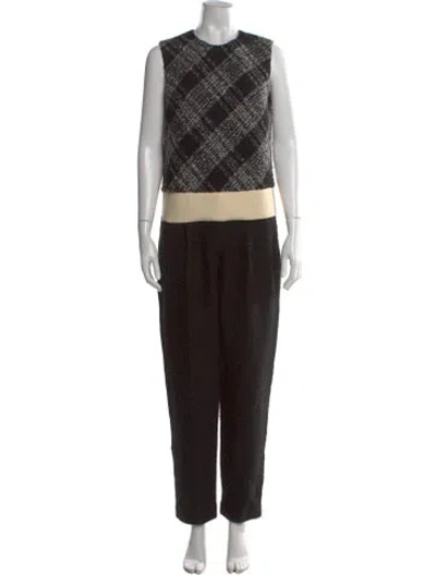 Pre-owned Giambattista Valli Virgin Wool Plaid Print Jumpsuit In Black