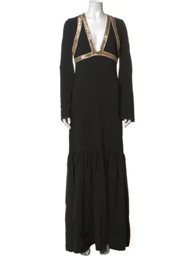 Pre-owned Giambattista Valli V-neck Long Dress In Black