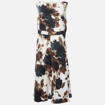 Pre-owned Giambattista Valli White Abstract Botanical Print Linen Midi Dress M