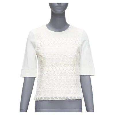 Pre-owned Giambattista Valli White Cotton Blend Lace Overlay Front Tshirt It38 Xs