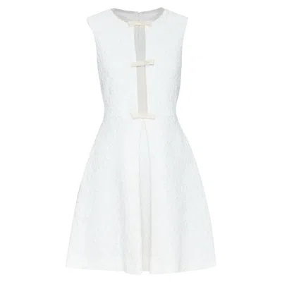 Giambattista Valli White Flora Boucle Silk Bow Fit Flare Mini Dress It40 Xs