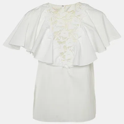 Pre-owned Giambattista Valli White Lace Trim Cotton Ruffled Top M
