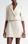 Giambattista Valli Windowpane Check Tweed Crop Jacket In White