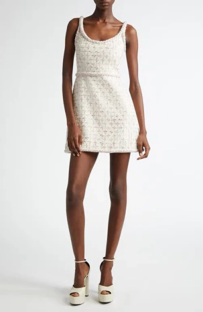 Giambattista Valli Windowpane Check Tweed Minidress In Ivory/rose