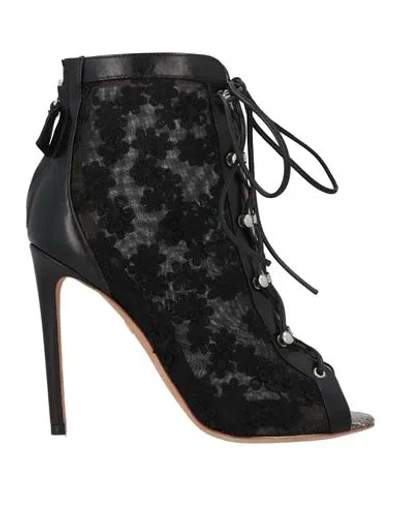 Giambattista Valli Woman Ankle Boots Black Size 8 Leather, Textile Fibers