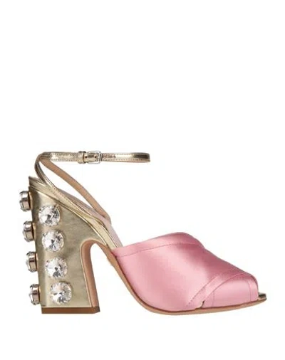 Giambattista Valli Woman Sandals Pink Size 7.5 Leather, Textile Fibers