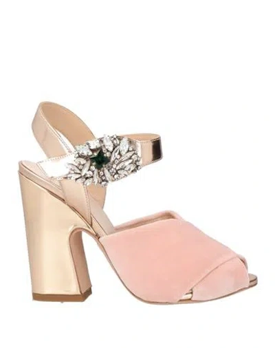 Giambattista Valli Woman Sandals Pink Size 8 Textile Fibers, Leather
