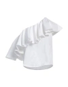 Giambattista Valli Asymmetric Shoulder Cotton Blouse In White