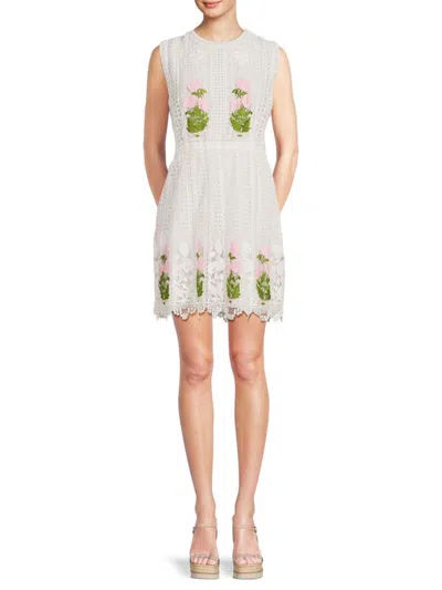 Giambattista Valli Women's Embroidered Lace Mini Dress In White