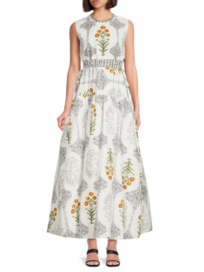 Giambattista Valli Women's Floral Cinch Maxi A Line Dress In White Multi