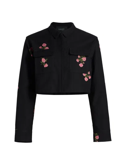 Giambattista Valli Women's Floral Fil Coupé Cotton Crop Jacket In Black