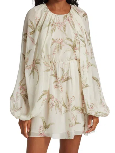 Giambattista Valli Women's Floral Puff Sleeve Mini Dress In White Rose