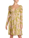 Giambattista Valli Dahlia Print Long Sleeve Silk Georgette A-line Dress In Green Multi
